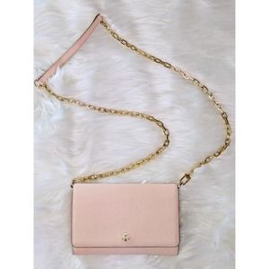 Tory Burch Emerson Crossbody Wallet, Pink Saffiano